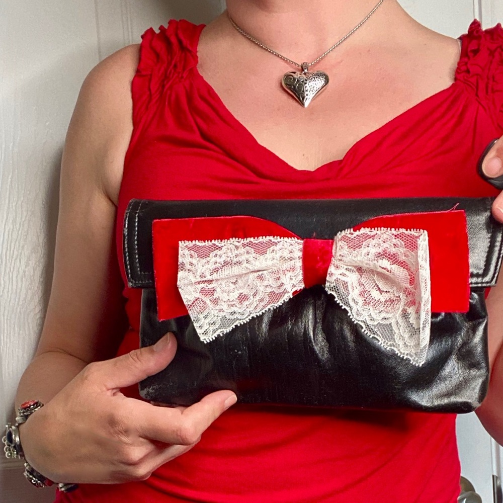 Clutch w/big bow vintage bag retro handbag girly Harajuku girl anime patent